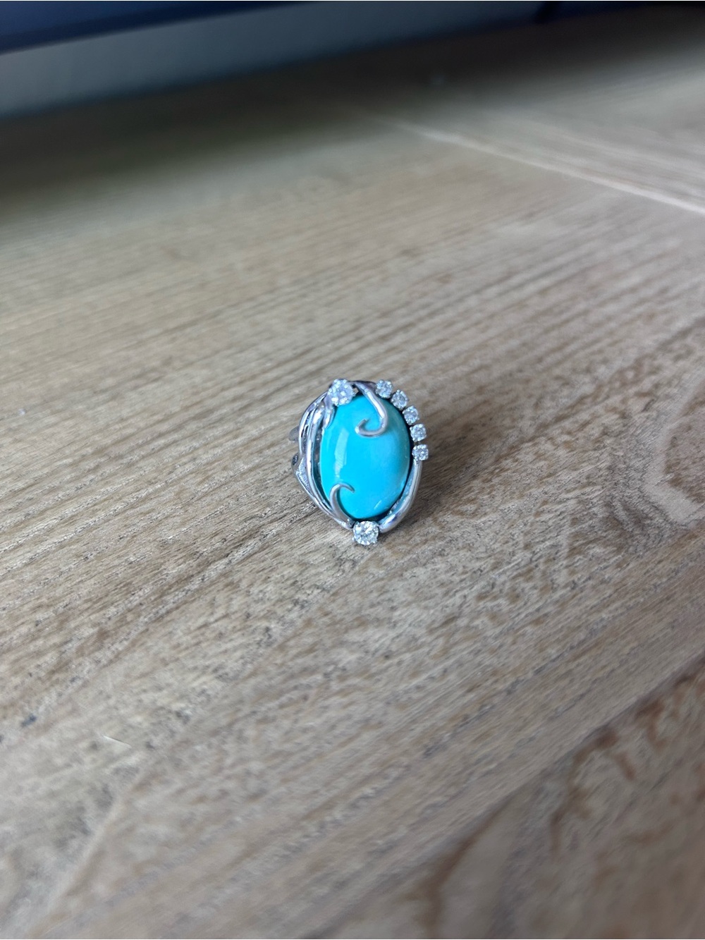 Custom Made 14k White Gold Turquoise Diamond Ring
